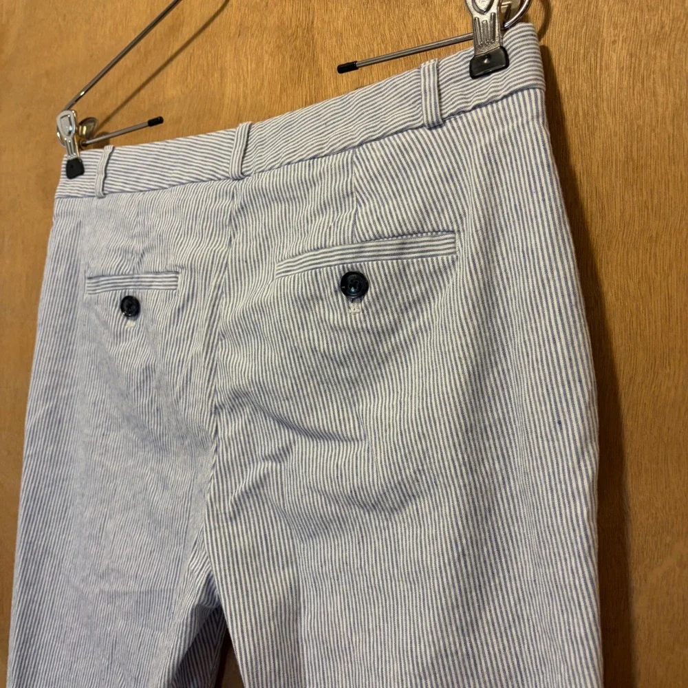 Banana Republic Avery Trousers Women 4 Blue White Seersucker Striped Linen Blend